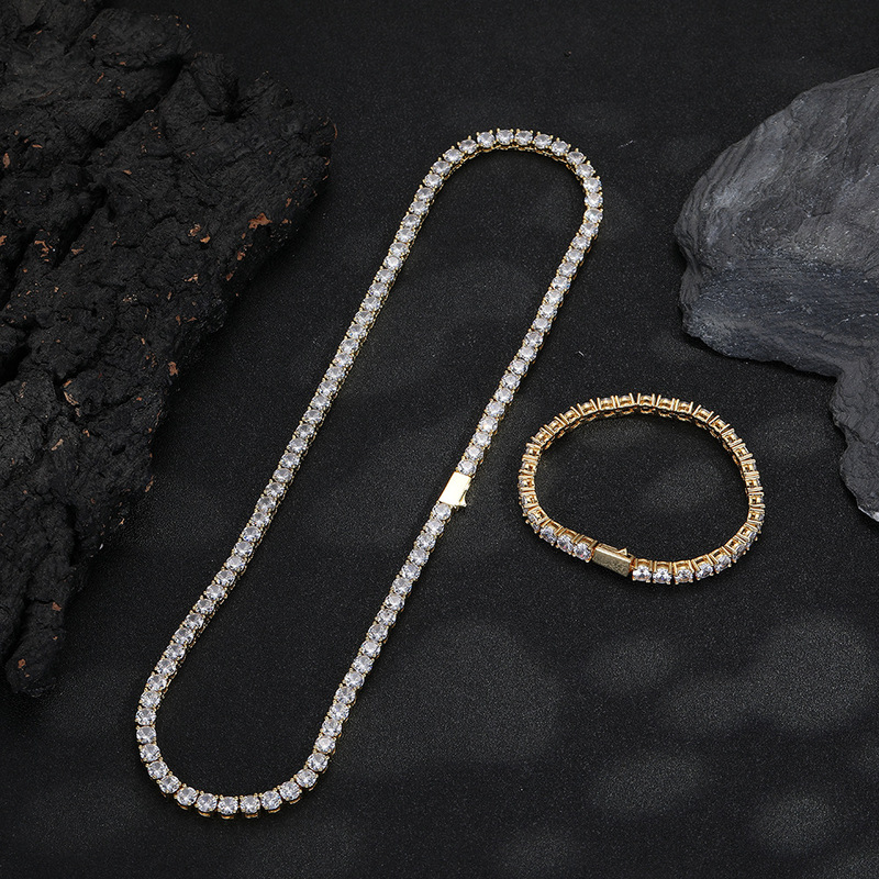 ヨーロッパとアメリカのヒップホップネックレス 3mm4mm5mm 幅スプリングバックルヒップホップテニスチェーンマイクロセット単列ジルコンヒップホップネックレス|undefined