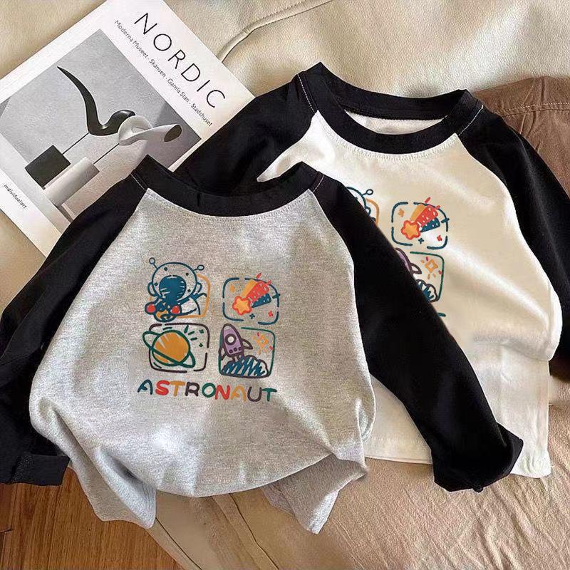 純綿子供春と秋の長袖tシャツの新型男女子供秋のボトムシャツ|undefined