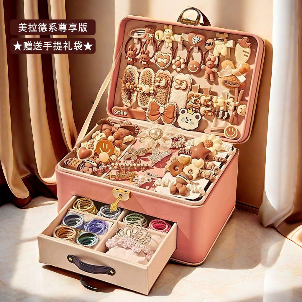 커피컬러 헤어 액세서리 세트 선물상자 [단독판] 핑크