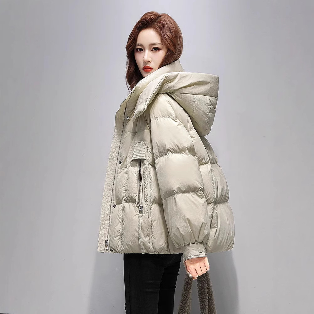 2025 invierno nuevo algodón corto encapuchado grueso abrigo de moda suelto coreano grueso abrigo de algodón cálido abrigo