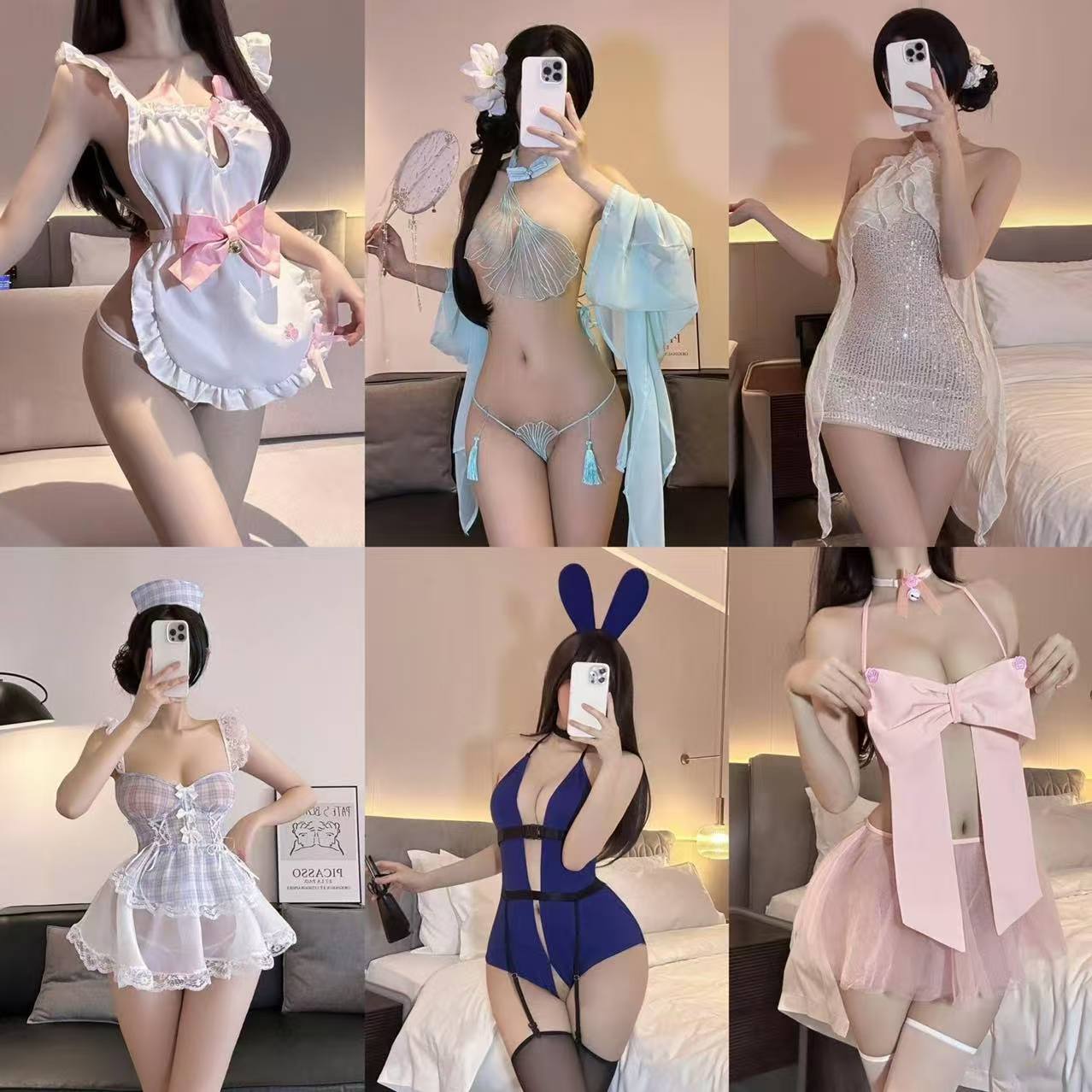 Qiaoduo Maid Cosplay 유니폼 유혹 섹시한 잠옷 세트 코스프레 섹스 속옷 순수한 욕망 나이트 드레스