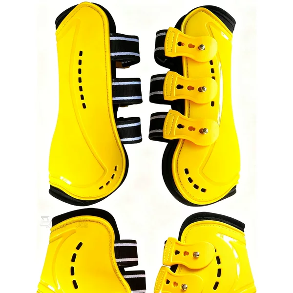 Equestrian horse show jumping leg protection, featuring breathable inner padding with ventilation holes, horse protective gear, equestrian equipment, horse leg wraps