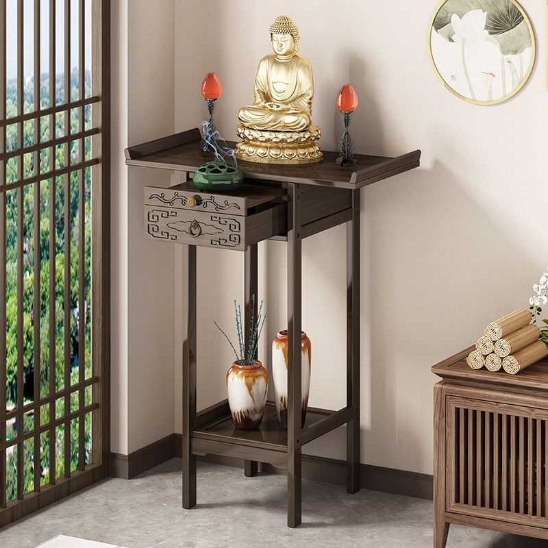 New Chinese-Style Zen Solid Wood Altar Table with Carved Drawers for Home Use, Buddhist Hall Entrance Shelf, Moisture-Proof, Anti-Corrosion, Space-Saving