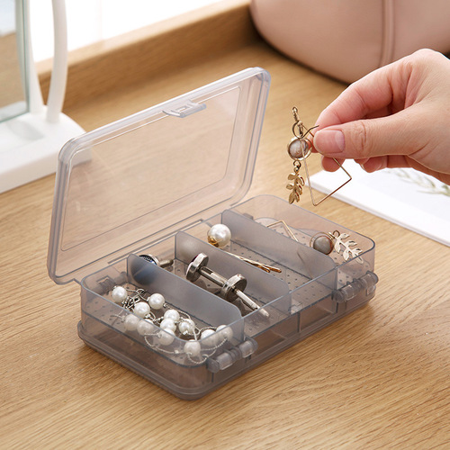 Japanese-style double-layer jewelry storage box, plastic separated jewelry storage box, square portable storage transparent model