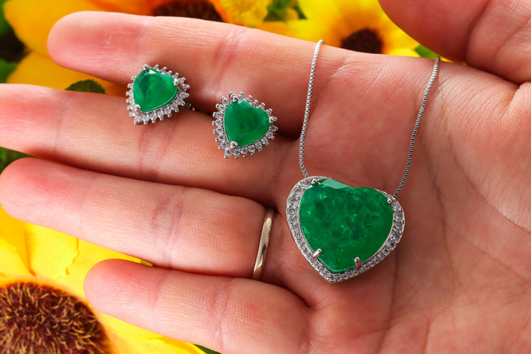9g Weight Artificial Gemstones Inlay Material Earrings, Necklace Classification Ig Style Heart Shape Copper Plating Inlay Artificial Gemstones Earrings Necklace