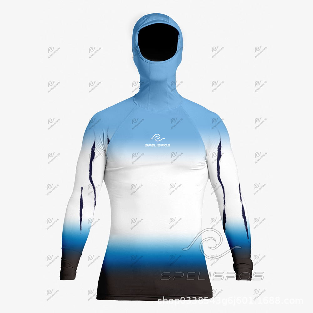 Spelispos Long-Sleeved Hooded Wetsuit Sun Protection Surfing Suit Surfing Shirts Rash Guard