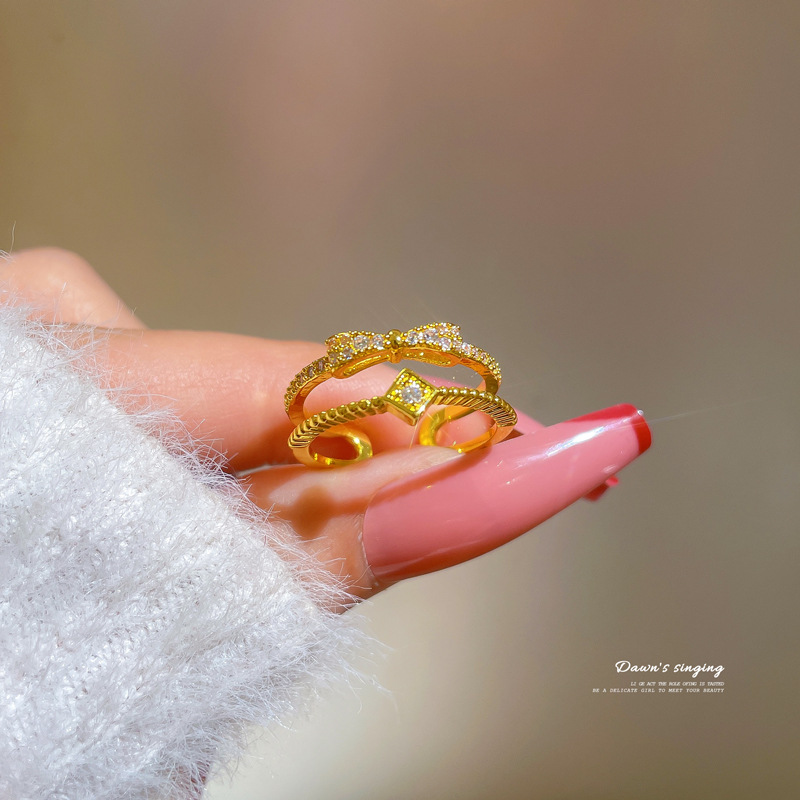 Anello aperto, fiocco, anello personalizzato, anello per l'indice, celebrità di Internet, lo stesso stile semplice e freddo_voghion.com