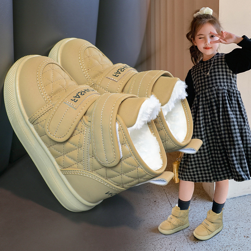 Zapatos de algodón para niñas 2025 invierno nuevo veludo botas de calentamiento para niños botas de nieve para niños botas de algodón de moda