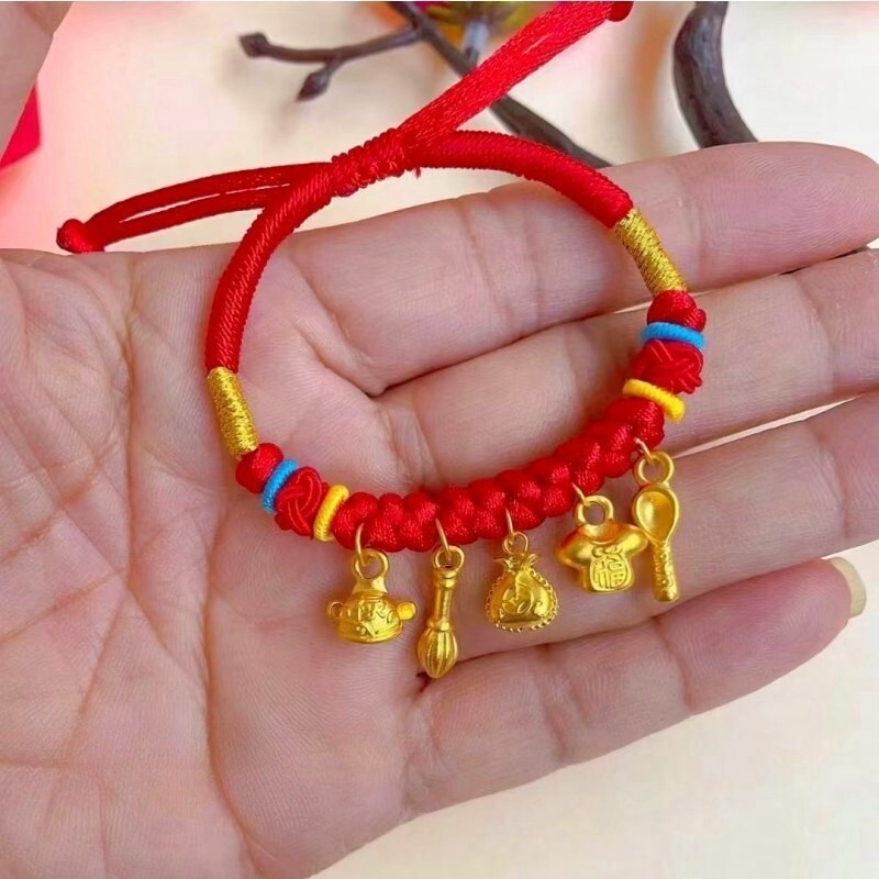Water shell gold gold 999 baby red rope clothing and food worry-free peace joy bracelet full moon 100 days old gift