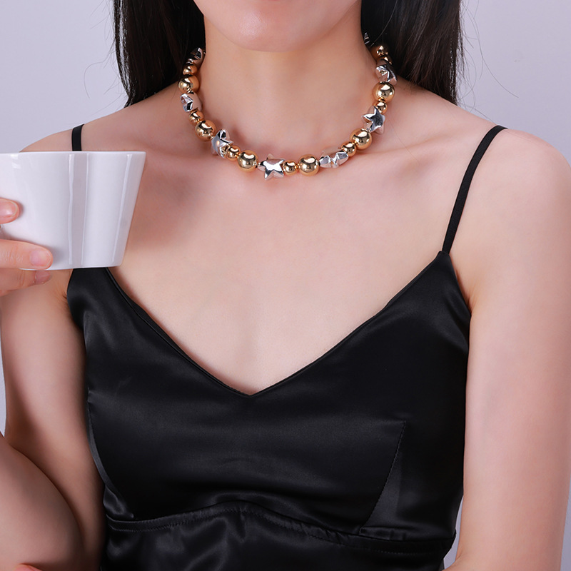 40g Weight Simple Style Star CCB Metal Beaded Chain Choker Wholesale