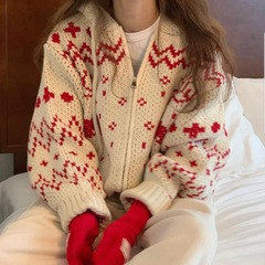 秋冬の新商品韓国版クリスマスセーター ~ 怠惰な風のレトロなファスナーのカーディガンと帽子のニットのセーターのコートの女性