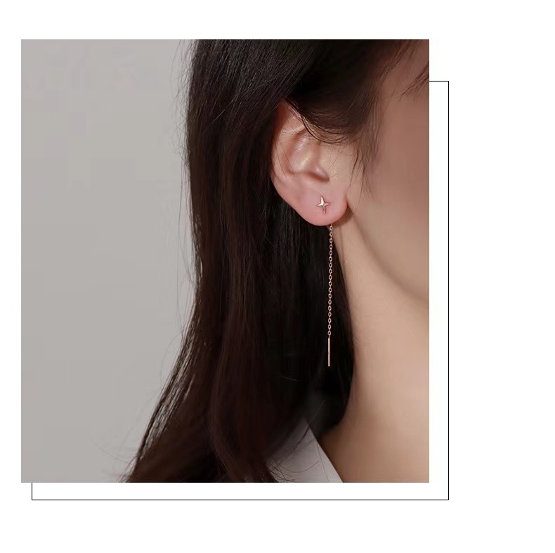 Holiday, Daily Occasion 925 Sterling Silver Material 1 Pair 925 Sterling Silver Star Drop Earrings Earrings Ear Line