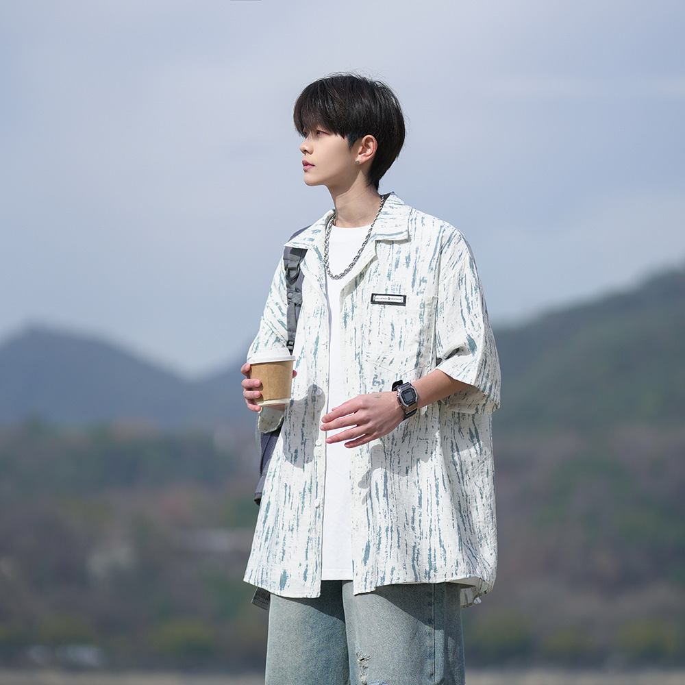 Summer Shirt Short-Sleeved Men's 2025 New High-End Loose Top Heavyweight Youth Casual Half-Sleeved Shirt for Men