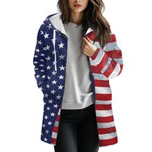 风衣星条旗连帽拉链鱼鳞开衫秋冬女卫衣复古牛奶纹时尚扎染外套