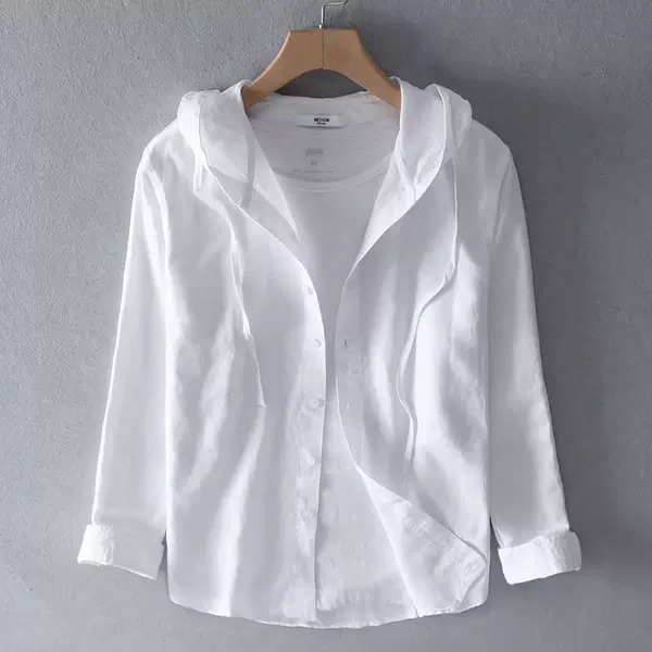 Spring and Summer New Men's and Women's Loose Youth Fashion Cotton and Linen Sunscreen Shirt Hooded Long Sleeve Solid Color Linen Shirt Trendy