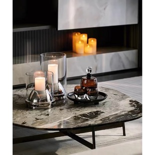 Modern Light Luxury Model Room Living Room Atmosphere Metal Glass Cover Candle Holder Creative Decoration Decorative Model Room