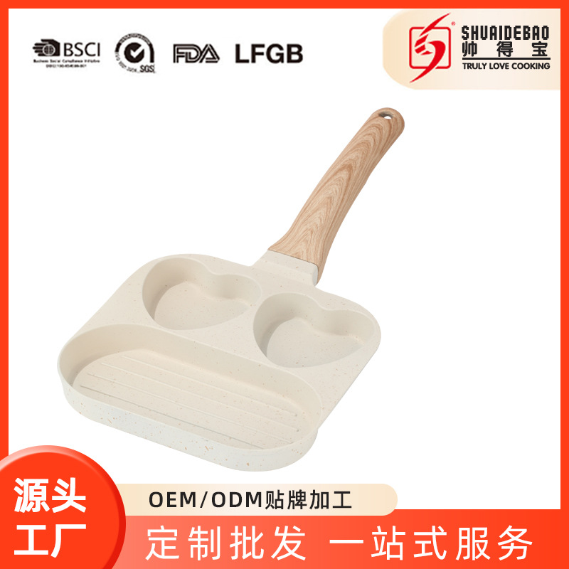 Ventas transfronterizas de amor de tres agujeros pan de desayuno casero frito huevo asado hamburguesas molde creativo de aluminio sartén al por mayor