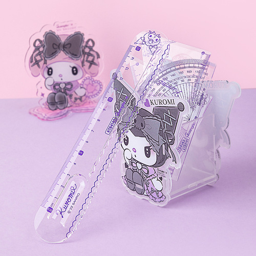 Kuromi Bookmark Set Ruler 15CM Genuine Sanrio Student Double Wave Simple Drawing Measurement Ruler Set