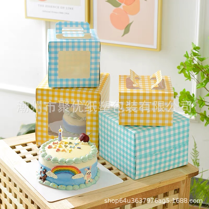 网红手提蛋糕包装盒4/6/8四寸透明加高开窗烘焙慕斯千层打包盒子