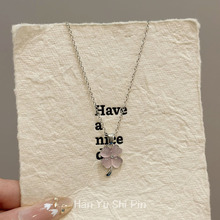 韩国新款甜美粉色猫眼石四叶草项链时尚小清新日常通勤花朵锁骨链