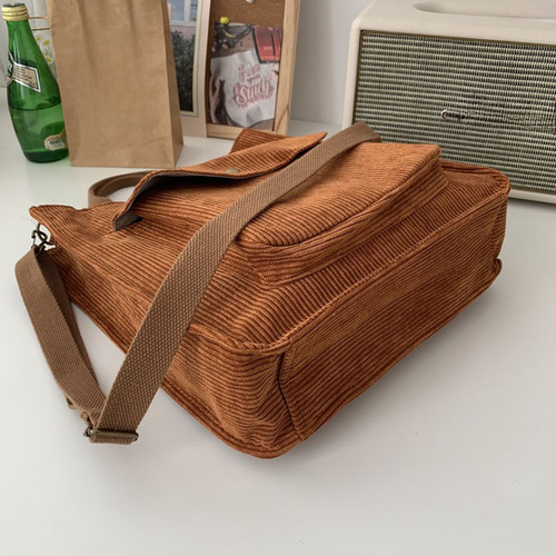 Vintage Corduroy Women's Handbag 2024 New Model Foreign Trade Simple and Elegant Stylish Student Shoulder Bag Crossbody Bag