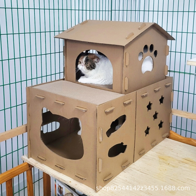猫別荘猫家原紙色超大型段ボール猫巣無色無味無味安全衛生猫玩具|undefined