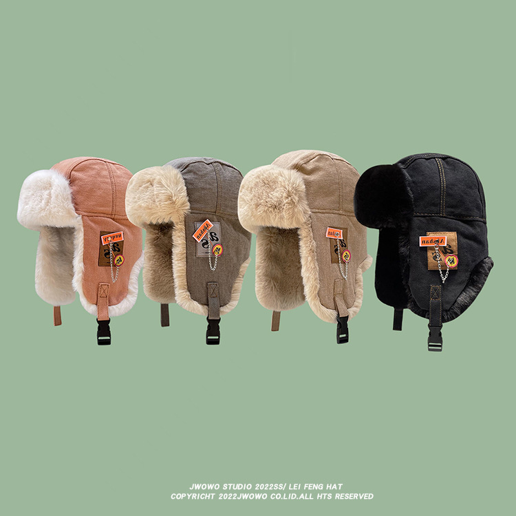 Chapeau de pilote Lei Feng pour hommes et femmes, chapeau d'hiver en peluche épaisse, chapeau de protection des oreilles, chapeau de cyclisme froid, chapeau de ski en coton_voghion.com