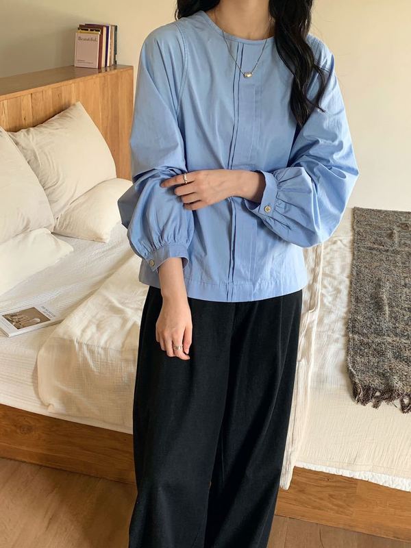 93322长袖衬衫女秋新款高级感圆领口衬衫气质拉满百搭衬衣|undefined