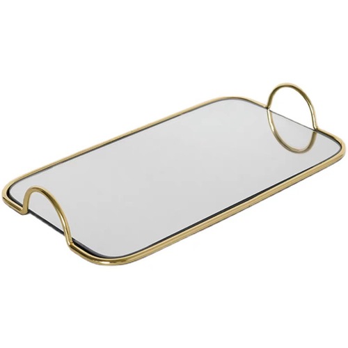 Ins Nordic-style gold-edged mirror glass tray, lightweight iron art storage tray for home living room, decorative and serving dish