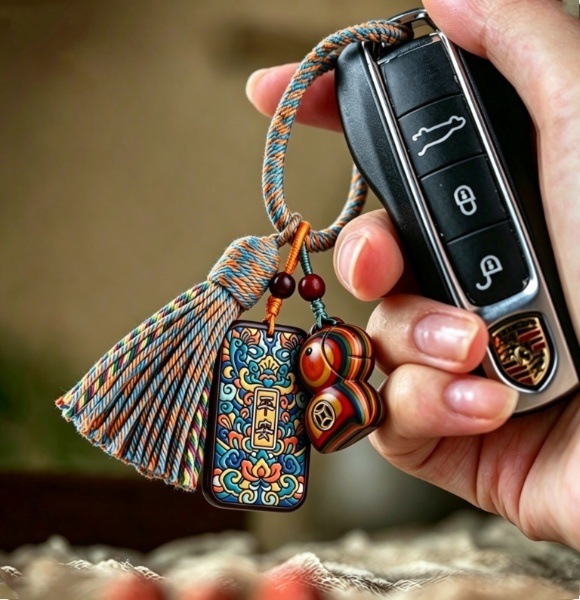 Trendy Creative Painted Car Keychain Rainbow Wood Tang Horse DIY Colorful Rosewood Pendant Bag Accessory