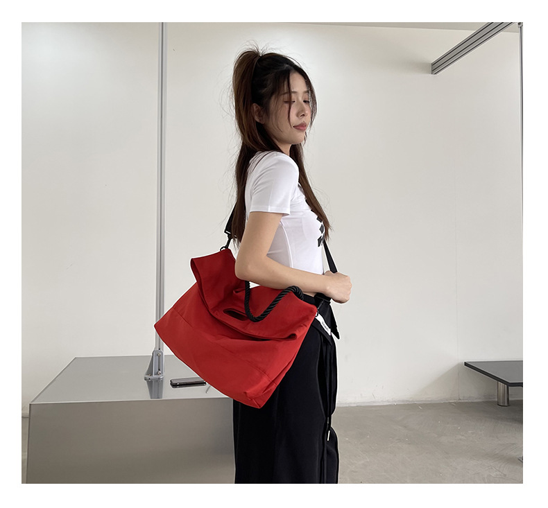 Casual bag women's trendy Oxford fabric large capacity single shoulder large bag wide shoulder strap simple woven tote bag_voghion.com