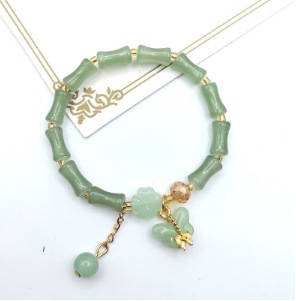 S079 - Pulsera de mariposa verde con unión de bambú de jade Donglin#tamaño 629