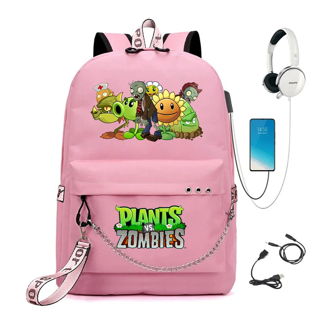 Оружие против зомби 3Plants vs. Zombies аниме школьный рюкзак железная цепь USB рюкзак для школы