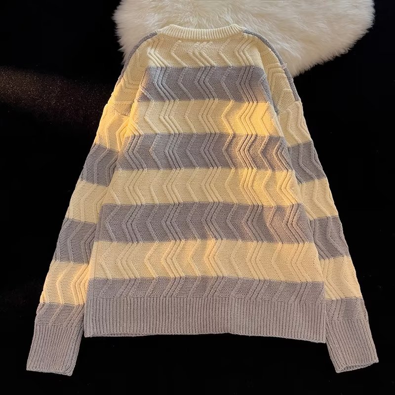 Herren Strickpullover Gestreift Retro Rundhals College Stil_voghion.com