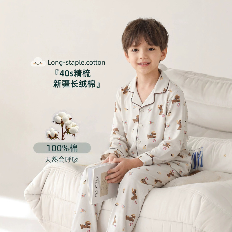 2026 Autumn New Product: Children's Pajamas for Boys, Class A Pure Cotton Collared Set, Antibacterial, Suitable for Home and Outdoors 2026 Autumn New Product: Children's Pajamas for Boys, Class A Pure Cotton Collared Set, Antibacterial, Suitable for Home and Outdoors