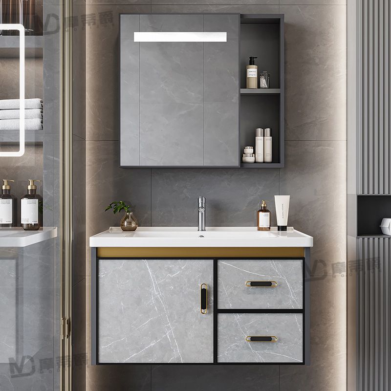 Space Aluminum Alloy Bathroom Cabinet Combination Bathroom Sink Integrated Ceramic Wash Basin Wash Basin Smart Mirror Cabinet