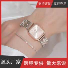 女士新款气质小众简约百搭钢带石英小方表+简约个性手链套装