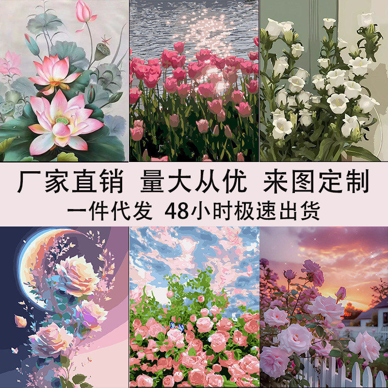30種類の花卉diyデジタル油絵の震え音電気商が次々と露店を出してバラの手描き装飾画を卸売りした|undefined