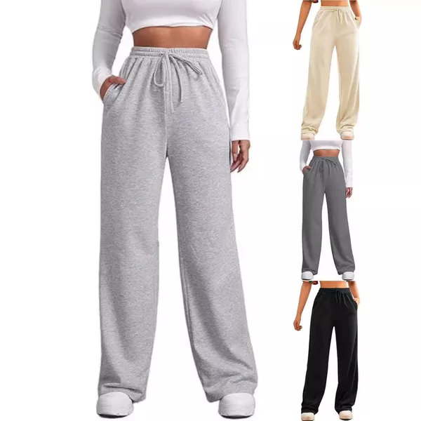 2026 Cross-Border Foreign Trade Amazon Spring and Autumn Women's Sweatpants Casual Wide-Leg Sports Pants Elastic Drawstring Loose Long Pants