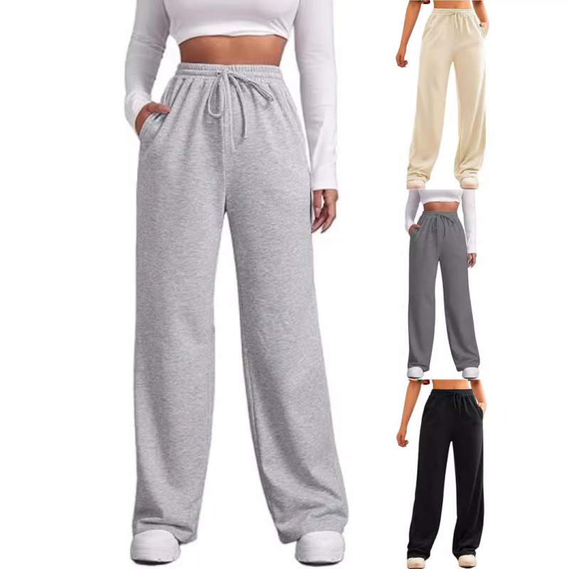 2025 Cross-Border Foreign Trade Amazon Women's Sweatpants Casual Wide-Leg Sports Pants Elastic Drawstring Loose Trousers in Stock