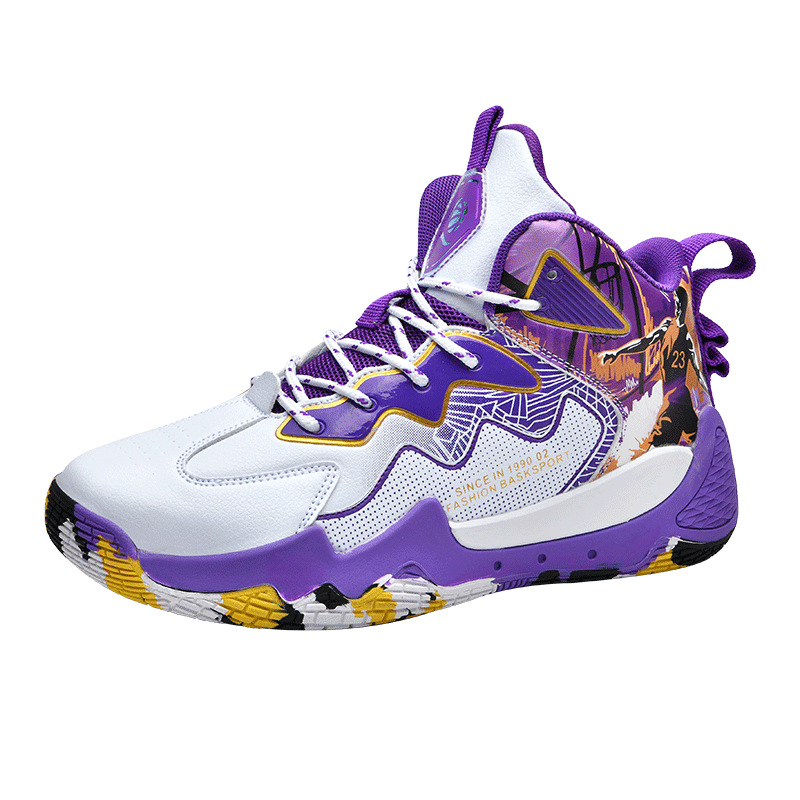 Zapatos transfronterizos para hombre, zapatos de baloncesto de punto con mosca, zapatos deportivos de verano de caña alta, zapatos de entrenamiento para estudiantes jóvenes de camuflaje de malla de moda image 19