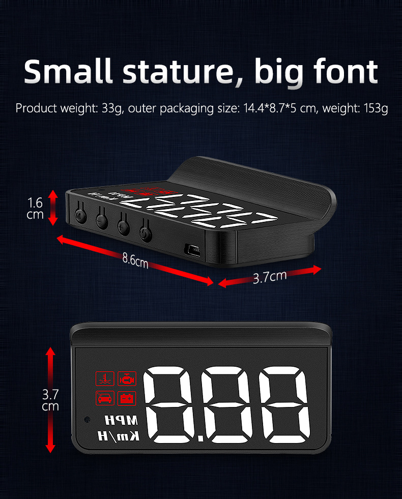 Cross-border exclusive head-up display HUD, universal type for car modification, portable OBD high-definition car display M3