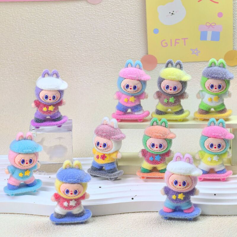Cross-Border Cartoon Flocking Skateboard Bunny Cute DIY Decoration Keychain Accessories Bag Pendant Accessories