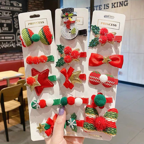 Christmas children hair clip set baby 5-piece set Christmas tree side clips, non-harmful hair snowman girl hair clips