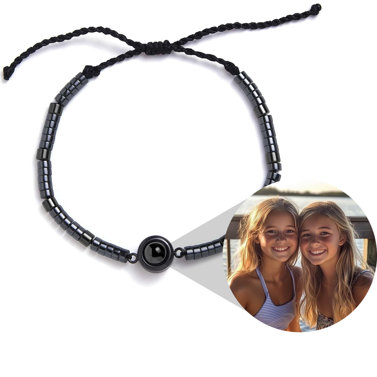 跨境欧美ins风天然石投影手链100种语言我爱你照片定 制情侣手绳