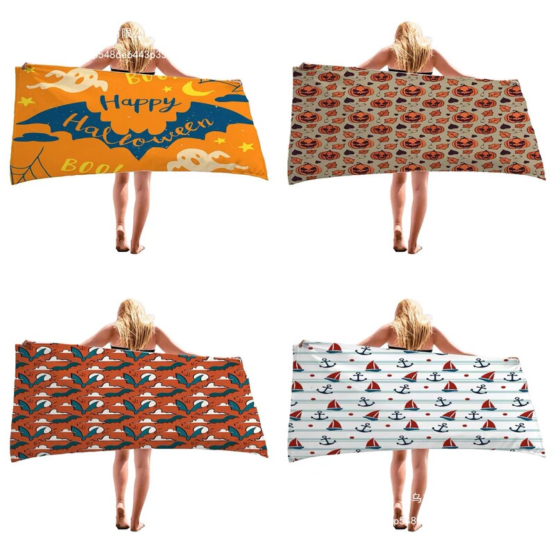 Beach Towel Microfiber Bath Towel Seaside Absorbent Halloween Cross-Border Quick-Drying Swimming Amazon Print