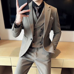 Autumn and Winter Thickened Woolen Suit suit Men's Korean-style Slim-fit Business Casual Handsome Woolen Suit Three-piece Suit
