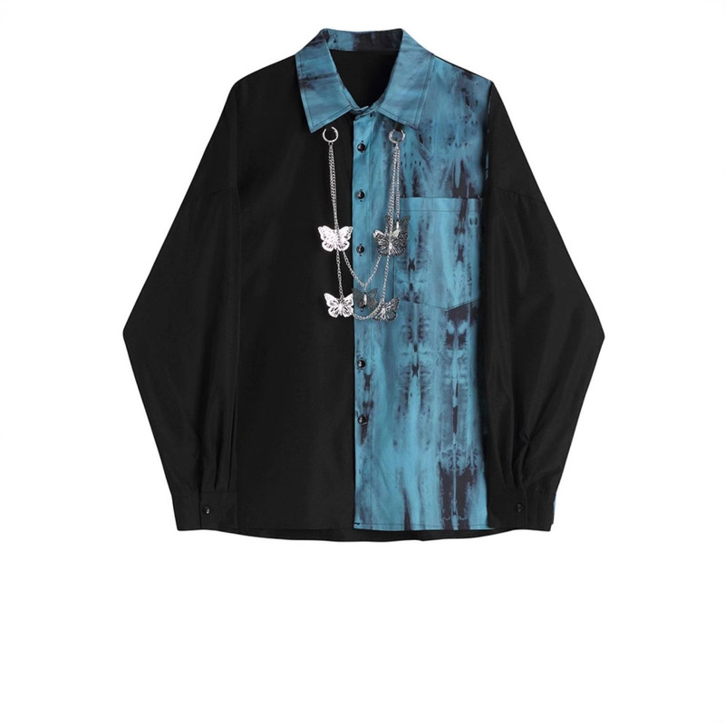 plus size 300 Jin Contrast Color Chain Long Sleeve Shirt Men's and Women's ins Fashion Brand Literary Style Spring and Autumn Loose Casual Cardigan Fashion plus size 300 Jin Contrast Color Chain Long Sleeve Shirt Men's and Women's ins Fashion Brand Literary Style Spring and Autumn Loose Casual Cardigan Fashion