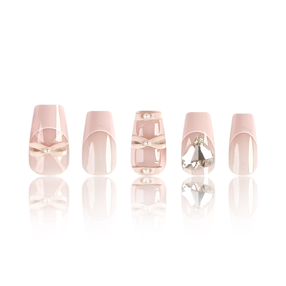 Estilo ins desgaste corto de uñas zapatos de ballet Rosa manicura francesa pieza de uñas amor vidrio parche de uñas de diamante grande