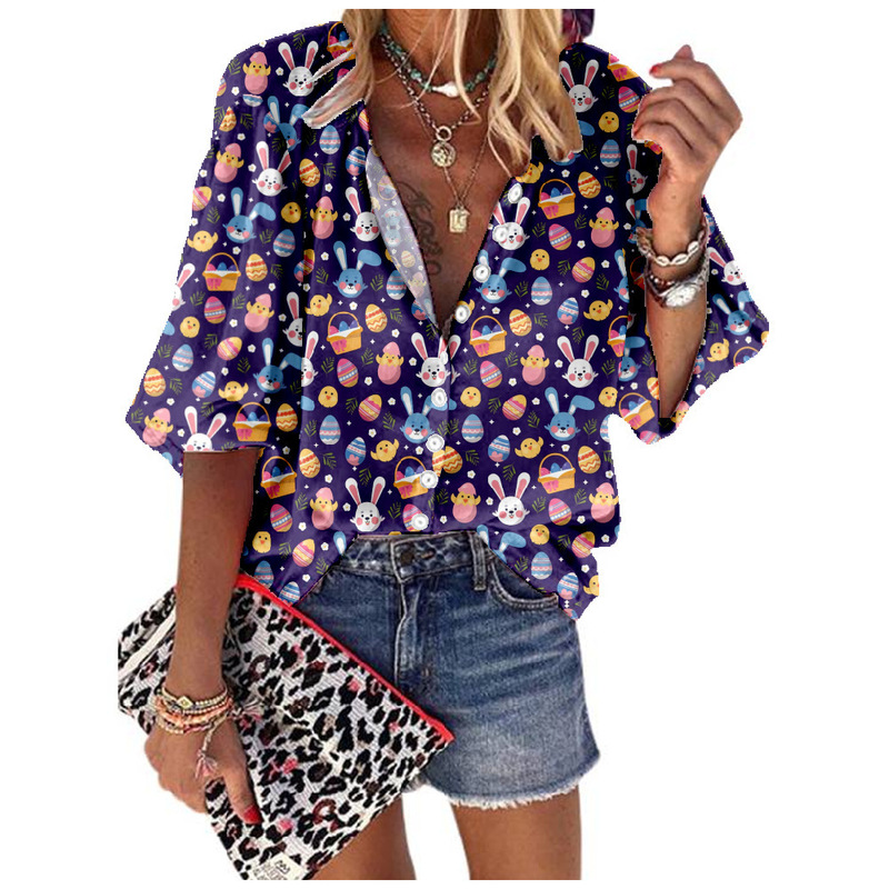 Amazon Summer Women's Three-Quarter Sleeve Shirt Easter Comfortable Short-Sleeve Easter Egg Couple Heart T-Shirt Amazon Summer Women's Three-Quarter Sleeve Shirt Easter Comfortable Short-Sleeve Easter Egg Couple Heart T-Shirt